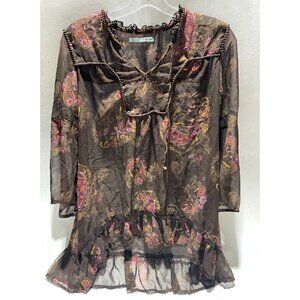 Maurices Brown Floral Paisley Flowy Sheer Blouse Size Large